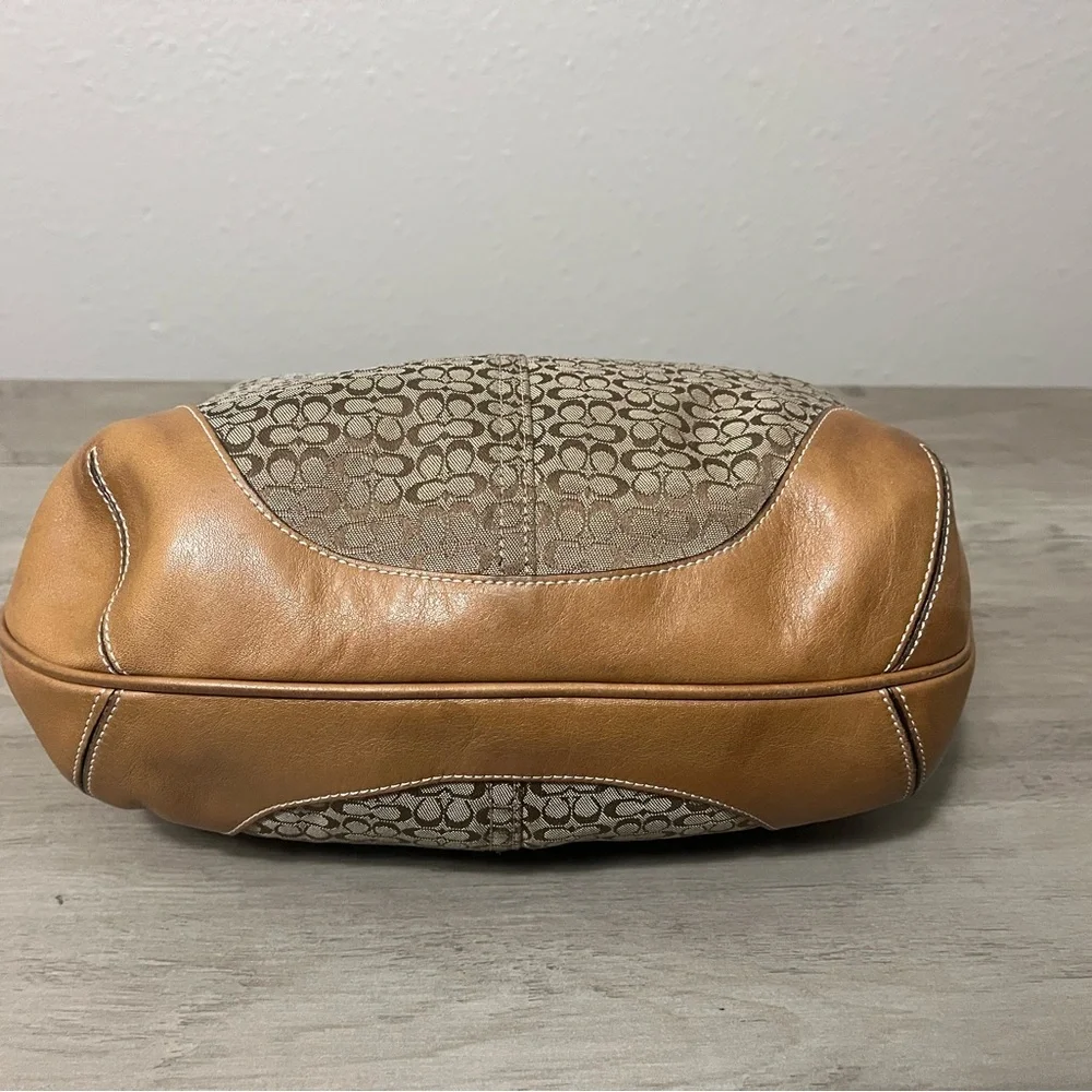 Coach Signature Monogram Hobo in Brown and Tan